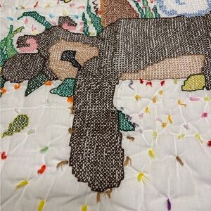 VTG Handmade Cross Stitch & Hand Tied Baby Quilt Bear Giraffe Duck Butterfly